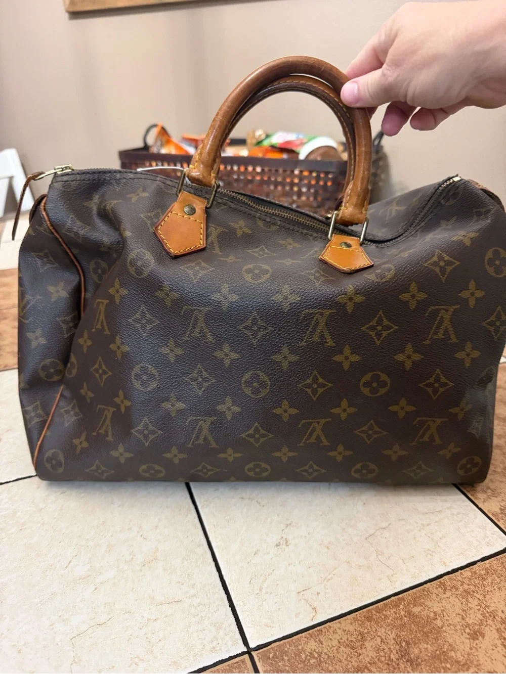 Louis Vuitton Brown Monogram Canvas Duffel Bag with Tan Trim